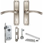 Badem10 Mina Aynalı Iç Oda Kapı Kolu 1 Takım + 40 mm Sessiz Gömme Kilit 1 Adet Kapı Kolu Seti