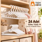 Tidy Home 24 Adet Güler Yüzlü Beyaz Kokusuz Plastik Çocuk Elbise Askısı Bebek Kıyafet Askısı