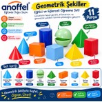 Anoffel Geometrik Şekiller ve Cisimler Seti 1 Paket Matematik Ders Materyali 11 Parça: Prizma,küp,silindir,küre,honi,piramit