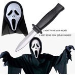Pandoli Kapüşonlu Ince Çığlık Ghost Scream Maskesi ve Içine Kaçan Şaka Bıçağı Set