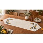 Fuens Punch Işlemeli Çiçek Desenli Keten Dekoratif Vintage Bohem 140X35 Runner Masa Süsü Örtüsü R004