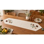 Fuens Punch Işlemeli Çiçek Desenli Keten Dekoratif Vintage Bohem 140X35 Runner Masa Süsü Örtüsü R007