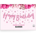 Vipfoni Happy Birthday Kaligrafik Banner - Pembe