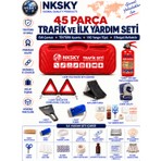 Nksky EVA Çantalı 45 Parça Trafik Seti TÜVTÜRK Uyumlu 1 KG Yangın Tüpü İlk Yardım Seti E Belgeli Reflektör