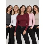 POLYMOOD 5'li Set %95 Pamuk Bisiklet Yaka Terletmeyen Nefes Alan Uzun Kollu Body