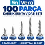 5n Vera 100 Parça Sunta Vidası Seti | Ahşap Vidası | Yhb Yıldız Havşa Başlı | Ph2 Uyumlu | 3.5X13 3.5X16 3.5X30 4X50 5X45