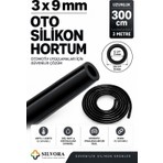 Silvora Silikon Oto Vakum ve Basınç Hortumu, Yedek Parça, Turbo, Sıcak Su, Sıcak Hava 3MMX9MM-3 Metre-Siyah