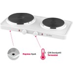 Simfer HP2500W Beyaz Hot Plate İki Gözlü Elektrikli Ocak (Çift Emniyetli Termostat , 2500W Krom Çember)
