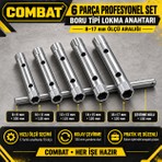 Combat 6 Parça Boru Tipi Kovan Lokma Takımı Buji Anahtar Seti 8mm-17 mm Crv