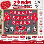 Marifetli Tığım 29 Ekim Cumhuriyet Bayramı Sınıf Süsleme Seti – Atatürk Görselli Sınıf Panosu Flama ve Duvar Süsü