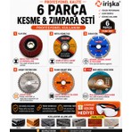 Irişka 6 Parça (115 MM-125 Mm) Kesici Set Metal Ahşap Mermer Kesici Diskler Spiral Avuç Içi Taşlama Seti