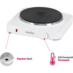 Simfer Hp1500w Beyaz Hot Plate Tek Gözü Elektrikli Ocak (Çift Emniyetli Termostat , 1500W Krom Çember)