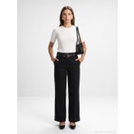 Dilvin 72821 Kemerli Kıvrık Paça Pantolon-Siyah