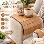 Tasarım Evi Doğal Ahşap Koltuk Kenarı Sehpası - Kaymaz Tabanlı Bardaklıklı Katlanabilir