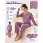 Lindros Kadın Düğme Yaka Raporlu Interlok Kışlık Pijama Takımı 02787 - 1 Adet