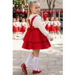 Parla Kids Kız Çocuk Helen Kırmızı Askılı Elbise Ekru Dantelli Uzun Kollu Bluz Takım 29 Ekim Gösteri Kıyafeti