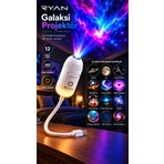 Ryan USB Galaksi Projektör LED Gece Lambası 360° Ayarlanabilir 12 Filmli 2’si 1 Arada Ambiyans Işık