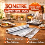 Optimex Alüminyum Folyo 30 Metre Rulo Mutfak Folyosu – Fırın, Pişirme, Gıda Sarma ve Saklama Için Çok Amaçlı Folyo
