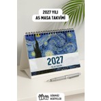 Eldesen Tasarım 2027 Masa Takvimi Van Gogh Spiralli A5 (21X16CM) Büyük Boy / Resmi Tatiller ve Hafta Sonları / 12 Ay