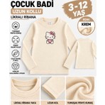 Kız Çocuk Krem Hello Kitty Baskılı Likralı Ribana Uzun Kollu Badi