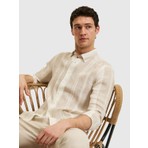 Cacharel Beige Regular Fit 100% Linen Button-Down Collar Striped Shirt
