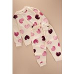 Cigit Desenli Pijama Takımı 2-8 Yaş Ekru Kalp Desenli