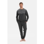 Dagi Anthracite Melange Panel Detail Long Sleeve Pajama Set
