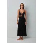 Suwen Black Private Lace Long Nightgown