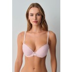 Suwen Pink Floral Lace Underwire Half Padded Bra