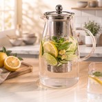  Sürahisi - 1500 ml - Paslanmaz Çelik Filtre - Cam