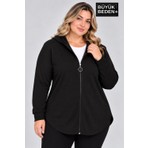 Limitless Wear Kadın Büyük Beden Fermuarlı Kapüşonlu Uzun Oval Etek Uçlu Hırka AFK26BHR93