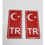 Protec 2'li Tr Plaka Sticker Aluminyum Ay Yıldız Kabartma Sticker Kırmızı 4,5 x 10 cm Aracınız İçin Kolay Montaj