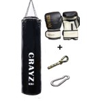 Crazy Orta Boy Siyah Boks Kum Torbası 100 cm x 30 cm + Boks Eldiven Seti + Askı Aparatı