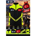 Snow Wolfs Softshell Kumaş, Suya Dayanıklı Motorcu Yeleği, Reflektörlü, Yanlarından Ayarlanabilir