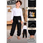 Tpn Kids Çocuk Siyah Tom ve Jerry Baskılı Üç Iplik Şardonlu Eşofman Altı / Pijama Alt