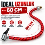 Wetto 60 cm Örgülü Bisiklet Pompa Hortumu - Metal Bağlantı Uçlu & Mandallı Şişirme Hortumu