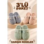 Nmoda 3’lü Avantajlı Paket Kışlık Peluş Desenli Sessiz Ortopedik Taban Çeyiz Misafir Ev Terliği Seti