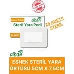 Alban Steril Yara Pedi, Non-Woven 5 cm X 7,5 cm  Yarapedi, Steril Tekli Paketlerde 25'li Kutu Içerisinde, Pansuman Yara Örtüsü