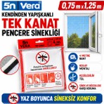 5N Vera Kendinden Yapışkanlı Tek Kanat Pencere Sinekliği 75X125 cm Yırtılmaya Dayanıklı Beyaz Tül