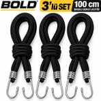 Bold Bagaj Gergi Lastiği Siyah 3'lü Set – 100 cm – Çift Metal Kancalı Elastik Yük Sabitleme Lastiği