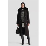 Armine Kürk Detaylı Kaşe Kaban Siyah