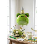 Partixa Şapkalı Safari Kurbağa Kafa Folyo Balon 73X52 cm Safari Temalı Çocuk Doğum Günü Parti Süsü