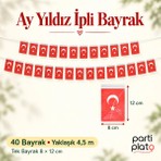 Parti Plato Ipli Türk Bayrağı 40 Adet 8X12 cm Ay Yıldız 23 Nisan 29 Ekim Okul Sınıf Süsleme