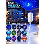 Azurtech USB Yıldız Projeksiyon Lambası 12Diskli Gece Lambası Galaxy Projektör Çocuk Odası Uyku Lambası