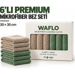 WAFLO 6'lı Mikrofiber Temizlik Bezi 30x30 cm 240 GSM, Şık Kutusunda, Yüksek Emici, Tüy ve İz Bırakmayan, Premium Yumuşak Dokulu, Yıkanabilir, Mutfak, Banyo, Araba, Cam ve Çok Amaçlı Yüzey Temizliği