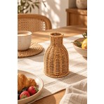 Atbyhome Doğal Hasır Rattan Çiçek Vazosu 16 cm - Masa Üstü Dekoratif El Örgüsü Küçük Kuru Çiçeklik Vazo