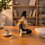 Kahve Molası Betush, Kitap Okuyan Kız Figürü, El Yapımı 3D Baskı Dekoratif Biblo