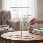 Decorelax Metal Takı Standı Gümüş – Masaüstü Kolye Küpe Bileklik Askısı Yüzük Düzenleyici Organizer (Model 3)