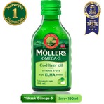 Möller's Omega 3 Elmalı 150 ml; saf morina balığı yağı, IFOS Onaylı, DHA, EPA, A D E vitamini. Çocuklar ve yetişkinler için doğal omega-3 takviyesi.