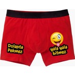Modacix Erkek Kırmızı Baskılı Boxer - Dolapta Pekmez Yala Yala Bitmez Komik Boxer - Smile Boxer